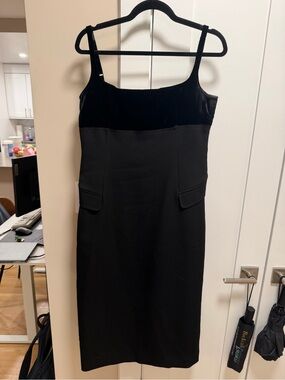 Tory Burch Black Velvet-Trim Midi Sheath Dress